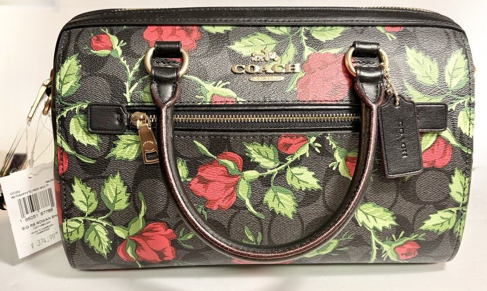 NWT Coach Rowan Satchel Bag In Signature Canvas Leather Rose Floral 10x6x5 2022